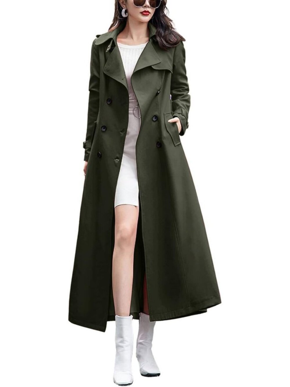 Chic Women's Double Breasted Maxi Trench Coat - Stylish Fall Office Overcoat